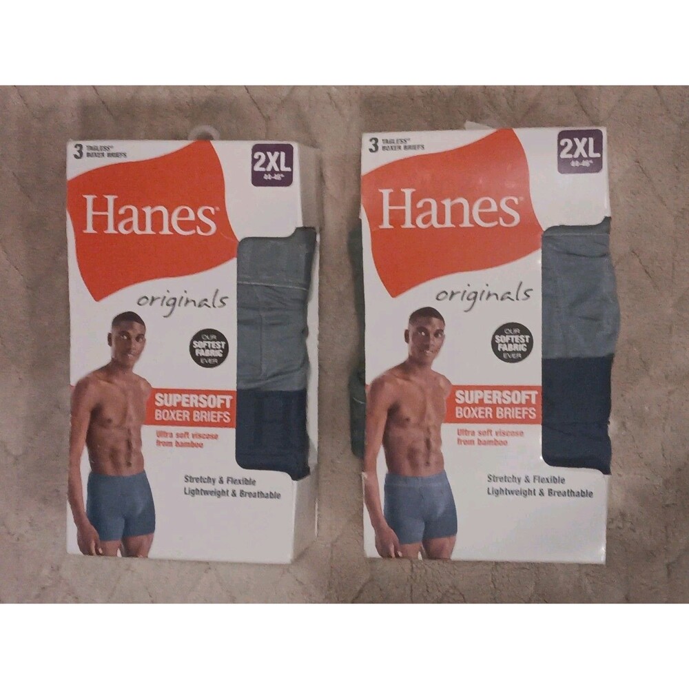 Lot Of 2 Size 2XL Men's Hanes Originals 3 Pk Tgs SuperSoft Boxer Briefs Ltweight